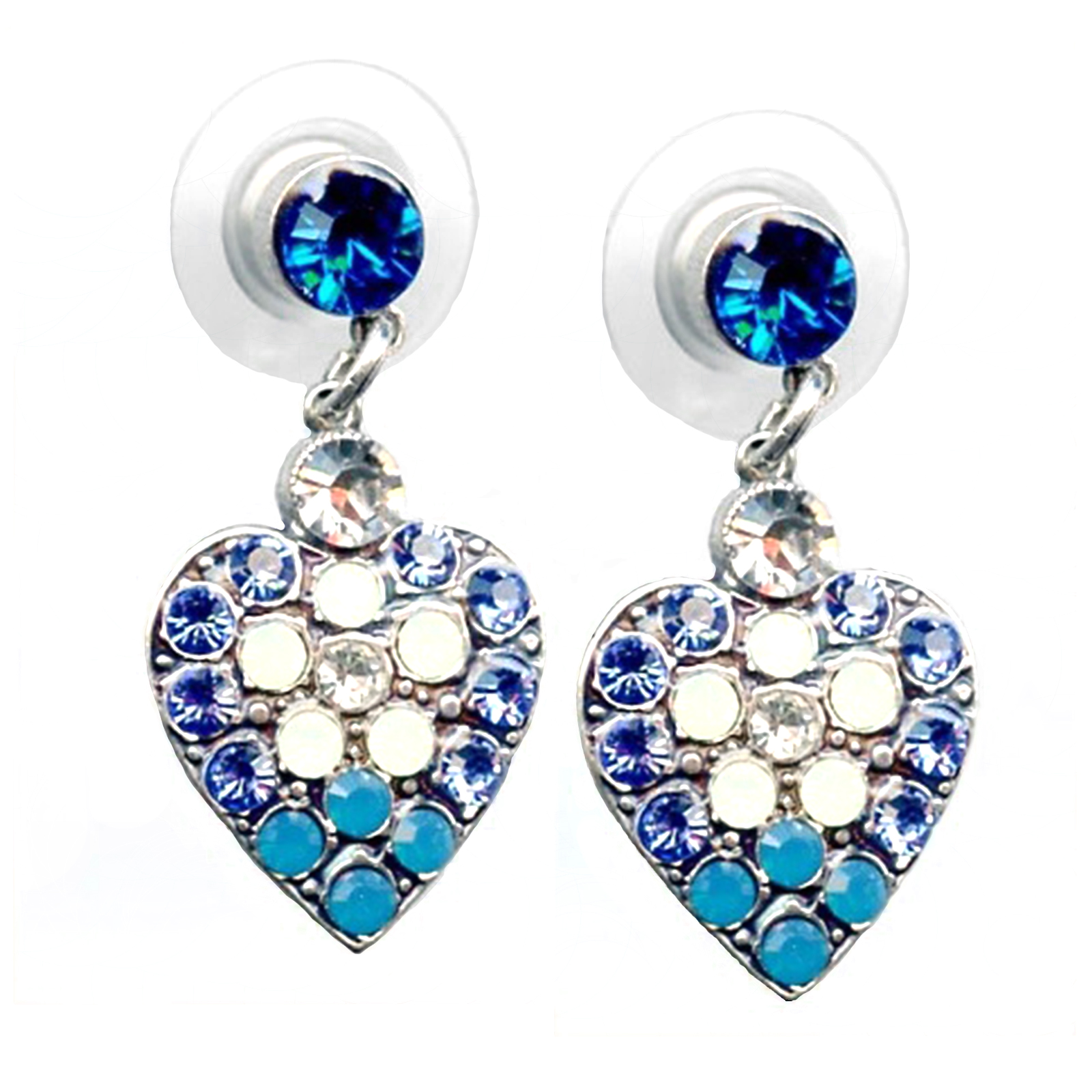 E-1019-5-1041-SP2(1) Mariana Earrings Heart Shaped in Blues & Whites Austrian Crystals Zhang Silk Road Coll. - Image 1