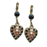 Mariana Earrings Elegant Heart Shaped Jet, Padparadscha, White Opal & Silk Austrian Crystals Pomegranate Silk Road Coll.