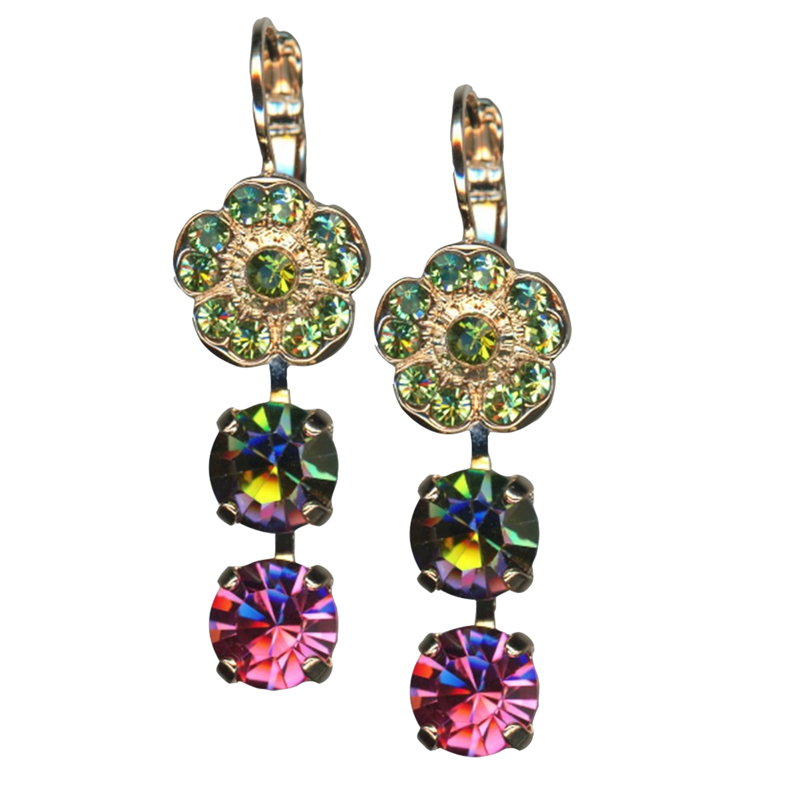 E-1020-142-RG6(1) Mariana Earrings Floral Dangling in Olivine, Vitrail Medium & Rose Austrian Crystals Tutti Frutti The Sweet Life Coll. - Image 1