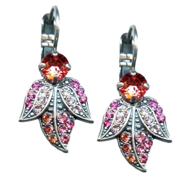 Mariana Earrings Lovely Leaf Shaped Fuchsia, Lt Rose & Peach Austrian Crystals Joy Nirvana Coll.