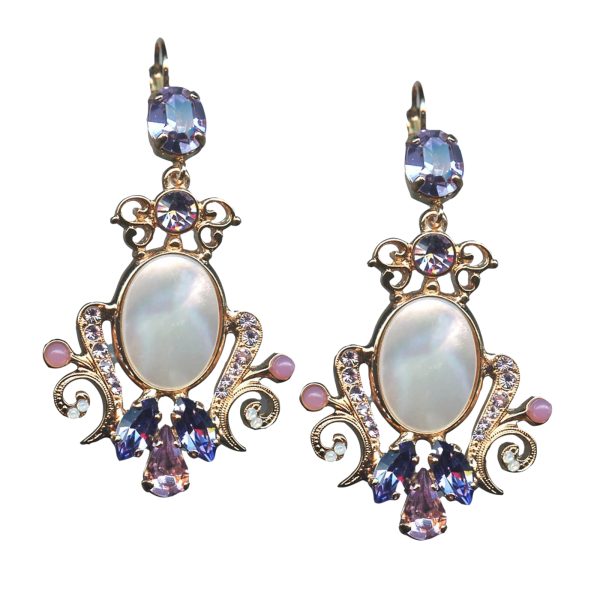 Mariana Earrings Elegant in Tanzanite, Lt Amethyst, Shell, White Opal & Rose Opal Austrian Crystals Purple Rain Cocktail Hour Coll.