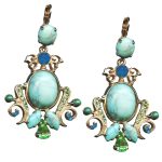 Mariana Earrings Exquisite Howlite Chinese Turq Mineral, Caribbean Blue Opal & Peridot Austrian Crystals Caprioska Cocktail Hour Coll.