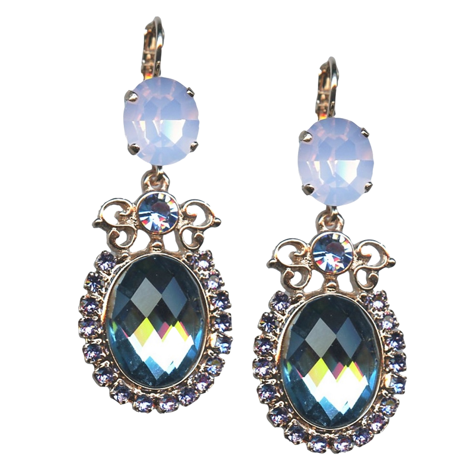 E-1023-6-1067-RG6(1) Mariana Earrings Timeless Rose Opal, Montana Blue & Tanzanite Austrian Crystals California Dreaming Songbook Coll. - Image 1