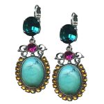 Mariana Earrings Beautiful Howlite Chinese Turq Mineral, Blue Zircon, Fuchsia & Yellow Austrian Crystals Masai Africa Coll.