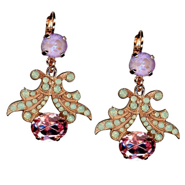 Mariana Earrings Lovely Orchid Shaped Lavender Delite, Chrysolite Opal & Rose Austrian Crystals Levander Botanica Coll.