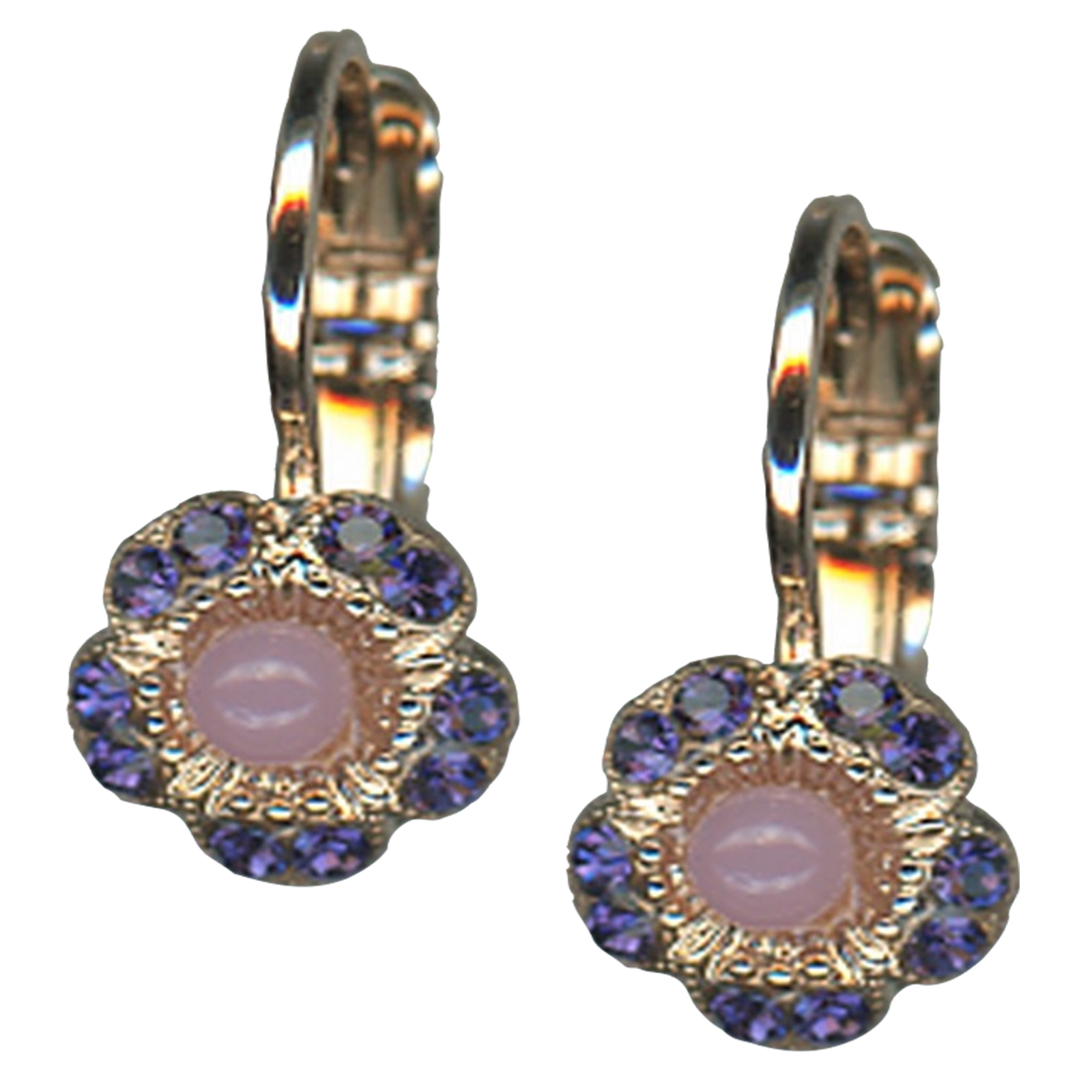 E-1028-3-1134-RG6(1) Mariana Earrings Wildberry / Misty Coll. Dainty Floral in Purple Velvet & Rose Opal Austrian Crystals - Image 1