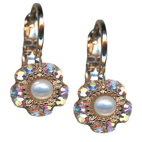 Mariana Earrings Glitzy Floral in AB & Pearl Austrian Crystals Peace Nirvana Coll.