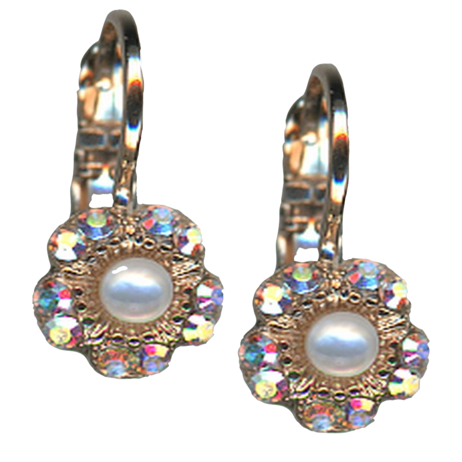E-1028-3-87280-RG6(1) Mariana Earrings Glitzy Floral in AB & Pearl Austrian Crystals Peace Nirvana Coll. - Image 1
