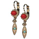 Mariana Earrings Fab Red Coral, Pearl & Turquoise Austrian Crystals Happiness Joy Of Life Coll. - Image 3