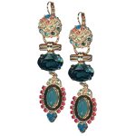 Mariana Earrings Dangling Rose Quartz Mineral, Caribbean Blue Opal, Laguna Delite, Montana Blue & Jonquil Austrian Crystals Bird Of Paradise Botanica Coll. - Image 2