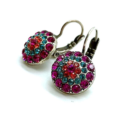 Mariana Earrings Beautiful Indian Pink, Blue Zircon & Peach Austrian Crystals Sorbet Sweet Summer Coll.