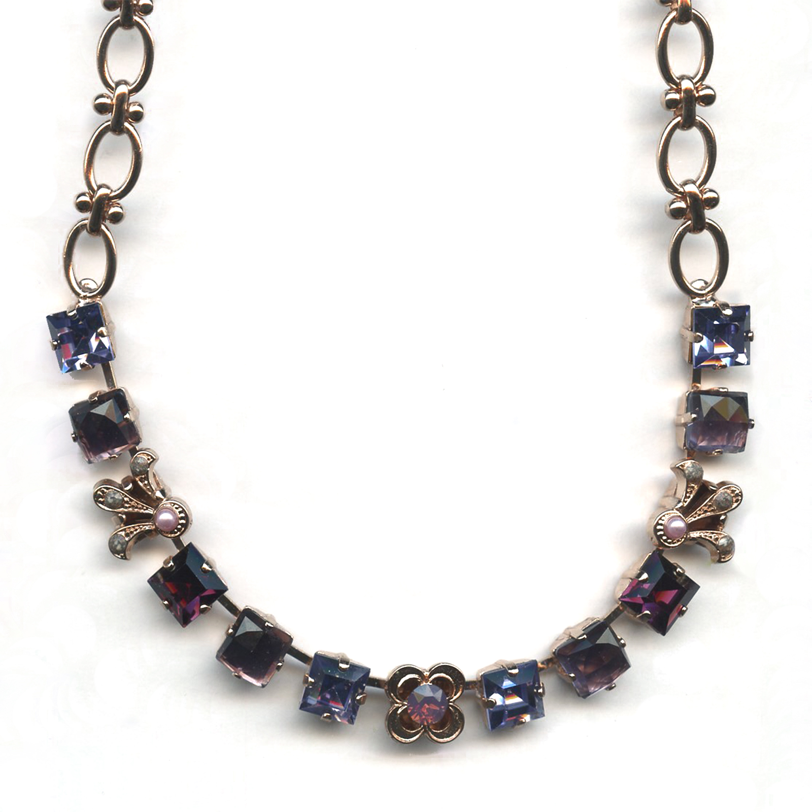 N-3012-1-M13539-RG(1) Mariana Necklace Exquisite Amethyst Mineral, Tanzanite, Pink Pearl & Cyclamen Opal Austrian Crystals My Treasures Coll. - Image 1