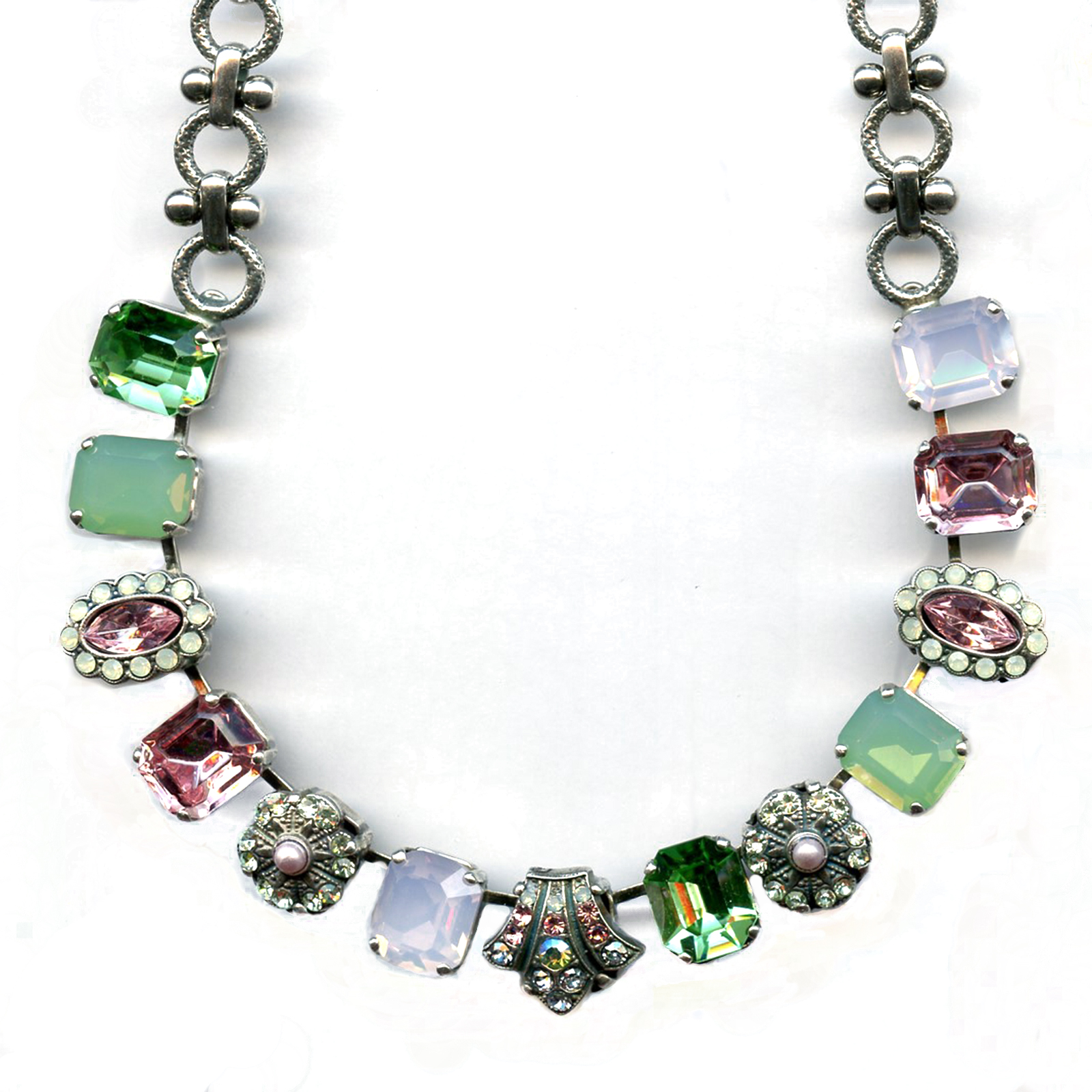N-3014-1028-SP(1) Mariana Necklace Simply Elegant Peridot, Pacific Opal, Lt Rose & White Opal Austrian Crystals Eternity Nirvana Coll. - Image 1
