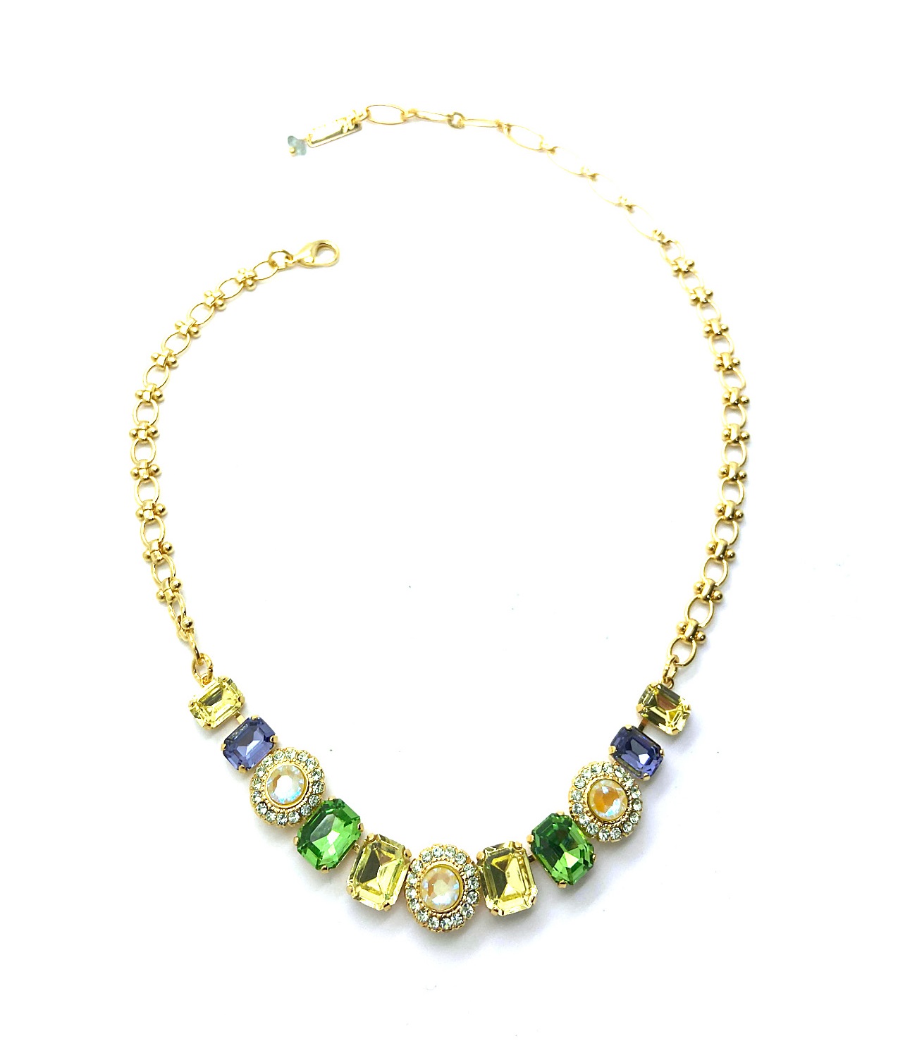 N-3014-3-1117-YG (1) Mariana Necklace Glamorous Jonquil, Yellow Opal, Tanzanite, Emerald & Silk Austrian Crystals My Treasures Coll. - Image 1