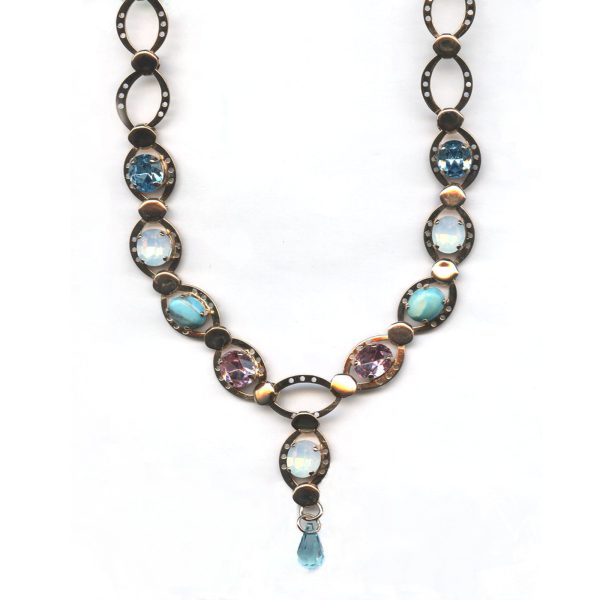Mariana Necklace Gorgeous Howlite Chinese Turq Mineral, Aquamarine, White Opal & Lt Rose Austrian Crystals Margarita Cocktail Hour Coll.