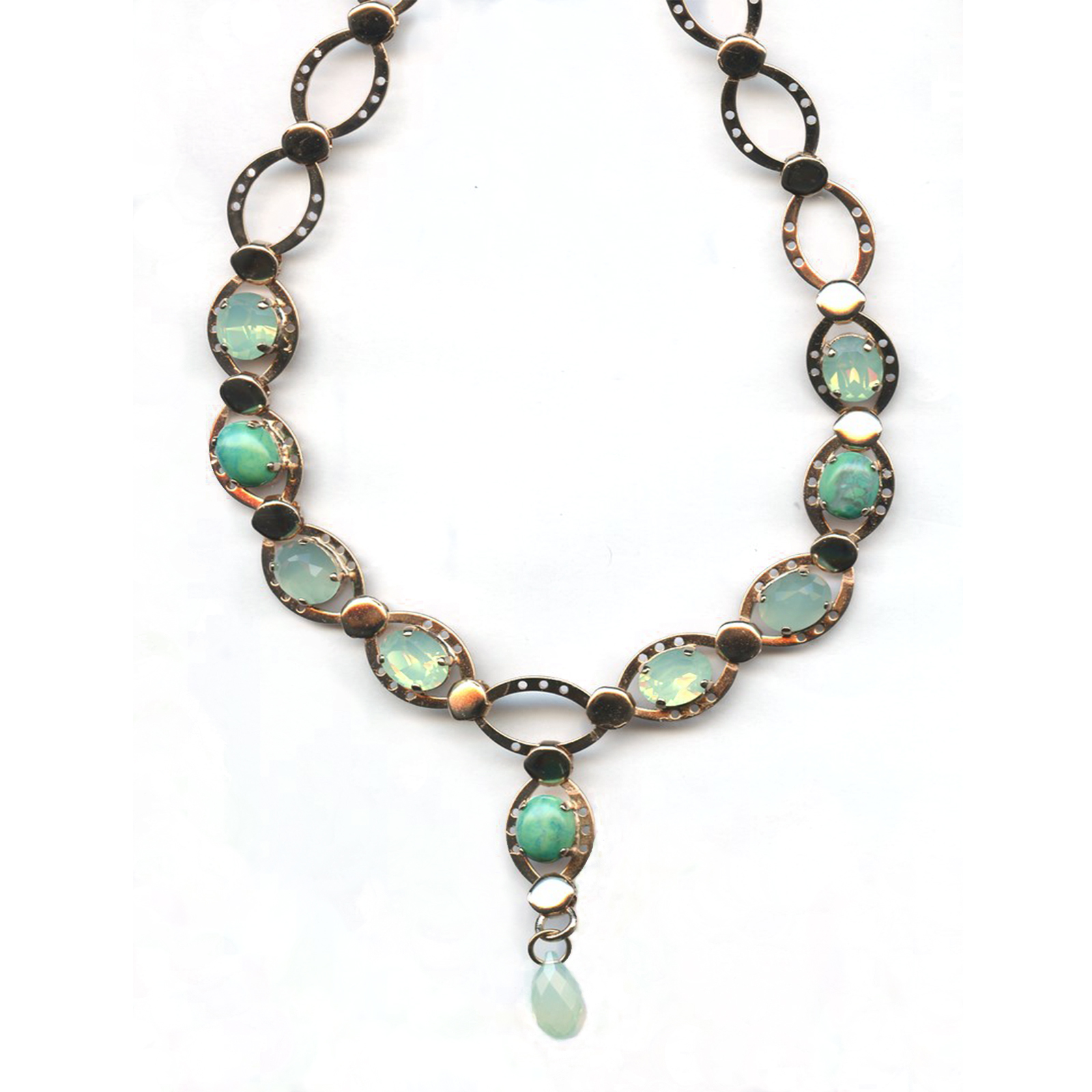 N-3016-1-M1065-RG(1) Mariana Necklace Charming Turquoise Mineral & Chrysolite Opal Austrian Crystals Mojito Cocktail Hour Coll. - Image 1