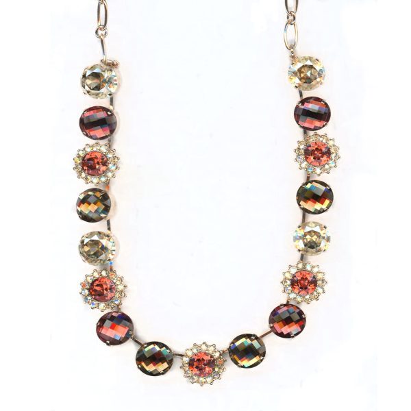 Mariana Necklace Alluring Floral in Golden Shadow, Lt Smoked Topaz & Indian Pink Austrian Crystals Gingerbread Winter Wonderland Coll.