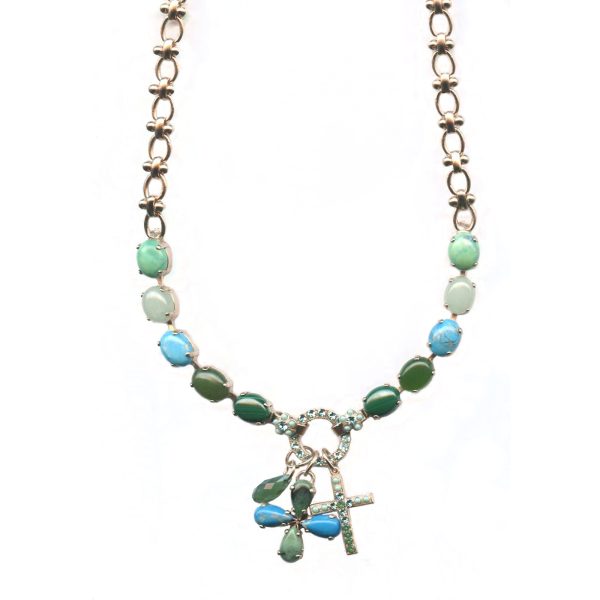 Mariana Necklace Howlite Chinese Turq Mineral, Sea Green & Peridot Austrian Crystals Serene Silk Road Coll.