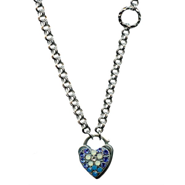Mariana Necklace Heart Encrusted in Blues, Chrysolite Opal & Clear Austrian Crystals Zhang Silk Road Coll.