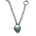 Mariana Necklace Heart Encrusted in Apple Green & Chrysolite Opal Austrian Crystals Oasis Silk Road Coll.