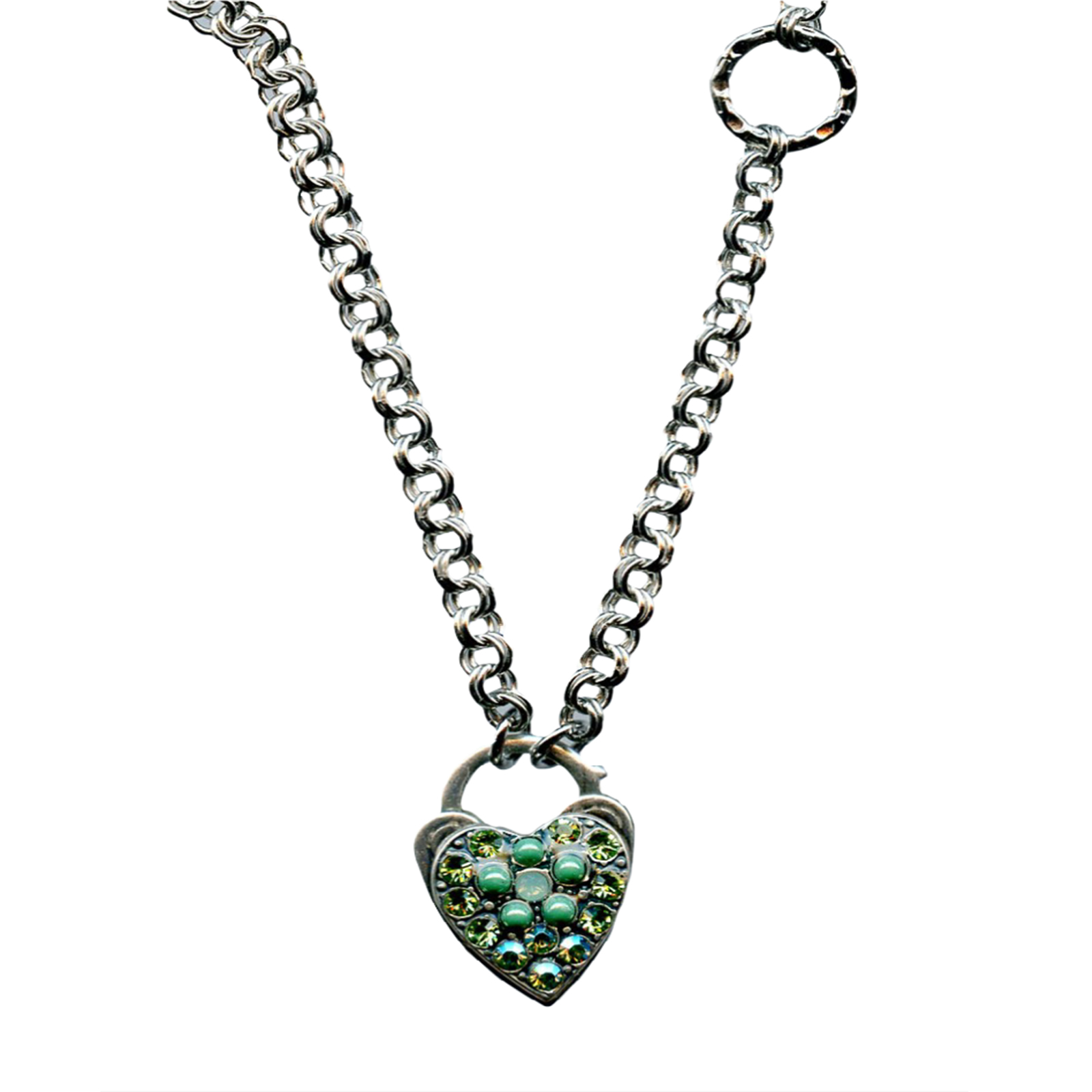 N-3019-5-1043-SP(1) Mariana Necklace Heart Encrusted in Apple Green & Chrysolite Opal Austrian Crystals Oasis Silk Road Coll. - Image 1