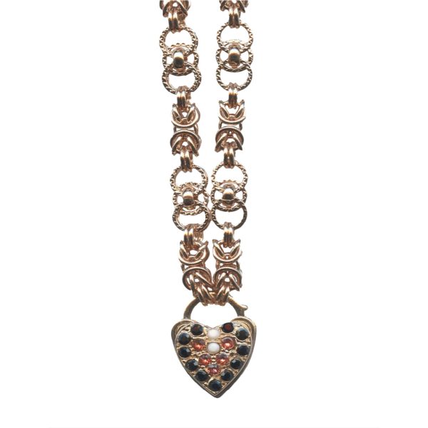 Mariana Necklace Gorgeous Heart in Jet, Padparadscha & White Opal Austrian Crystals Pomegrenate Silk Road Coll.