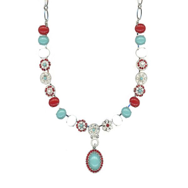 Mariana Necklace Charming Turq & Red Synthetic Opal Mineral w/ Red Coral, Pearl & White Opal Austrian Crystals Happiness Joy Of Life Coll.