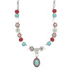 Mariana Necklace Charming Turq & Red Synthetic Opal Mineral w/ Red Coral, Pearl & White Opal Austrian Crystals Happiness Joy Of Life Coll. - Image 2