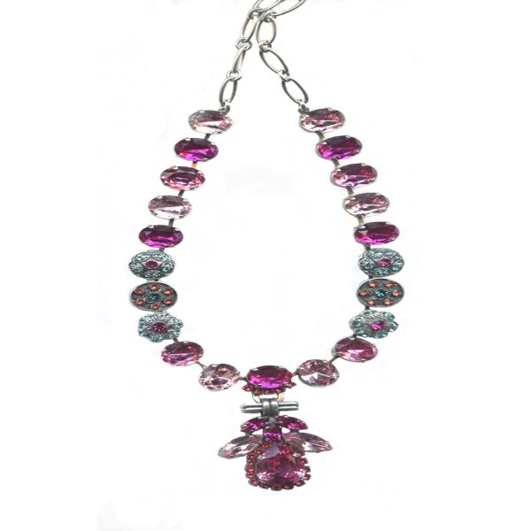 Mariana Necklace Exquisitely Elegant  Indian Pink, Lt Rose, Peach & Blue Zircon Austrian Crystals Sorbet Sweet Summer Coll.