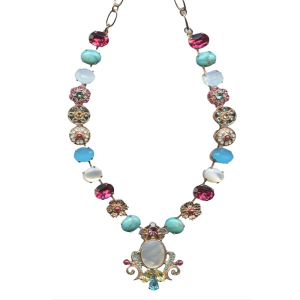 Mariana Necklace Howlite Chinese Turq Mineral, Rose, White Opal & Aquamarine Austrian Crystals Margarita Cocktail Hour Coll.