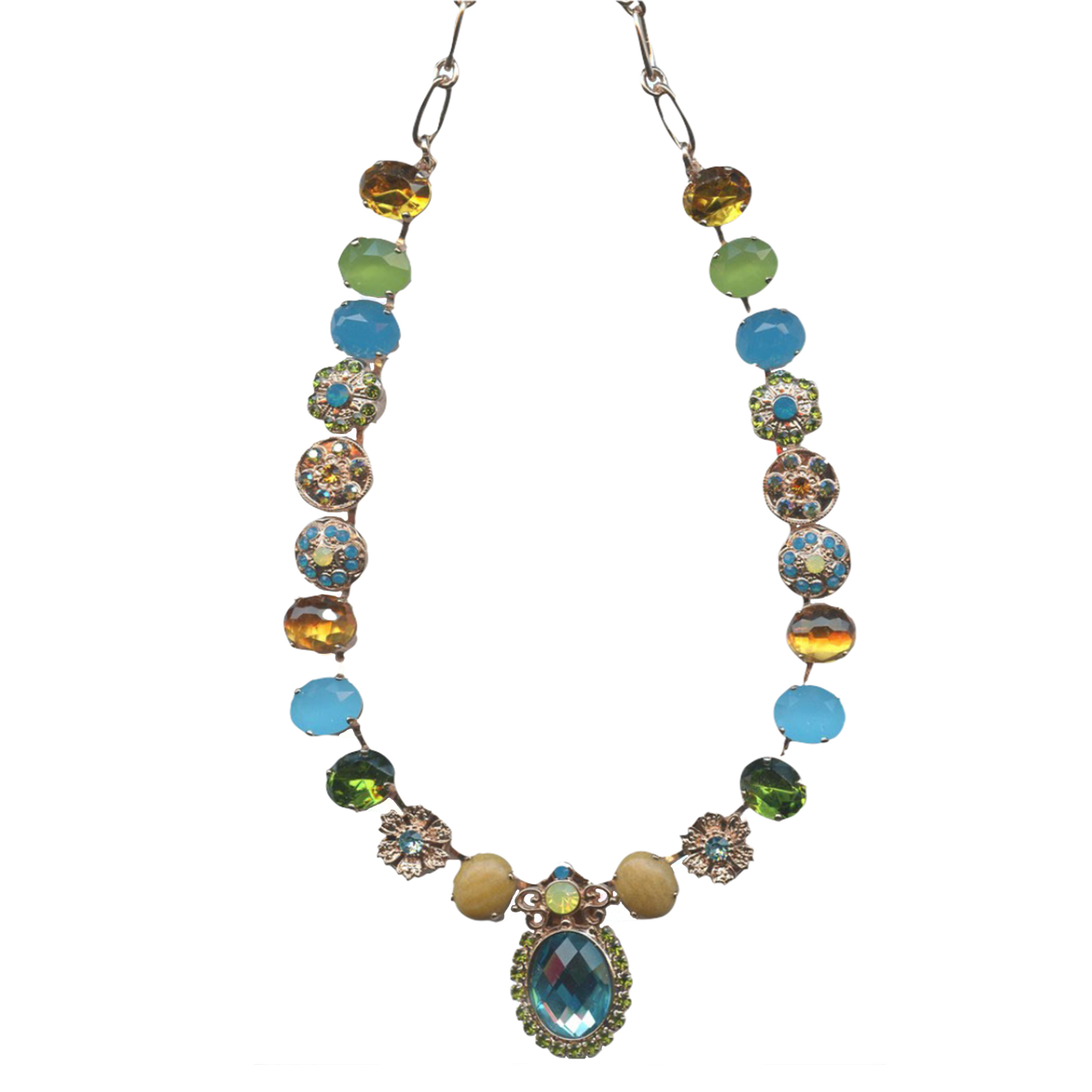 N-3023-6-M1058-RG(1) Mariana Necklace Yellow Jasper Mineral, Blues, Greens & Yellows Austrian Crystals Kokomo Songbook Coll. - Image 1