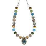 Mariana Necklace Yellow Jasper Mineral, Blues, Greens & Yellows Austrian Crystals Kokomo Songbook Coll. - Image 2