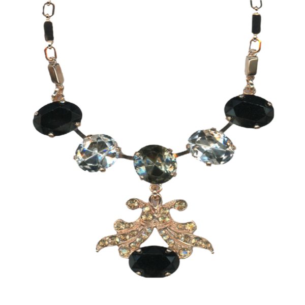 Mariana Necklace Exquisitely Elegant Jet, Black Diamond, Clear & Golden Shadow Austrian Crystals Black Orchid Botanica Coll.