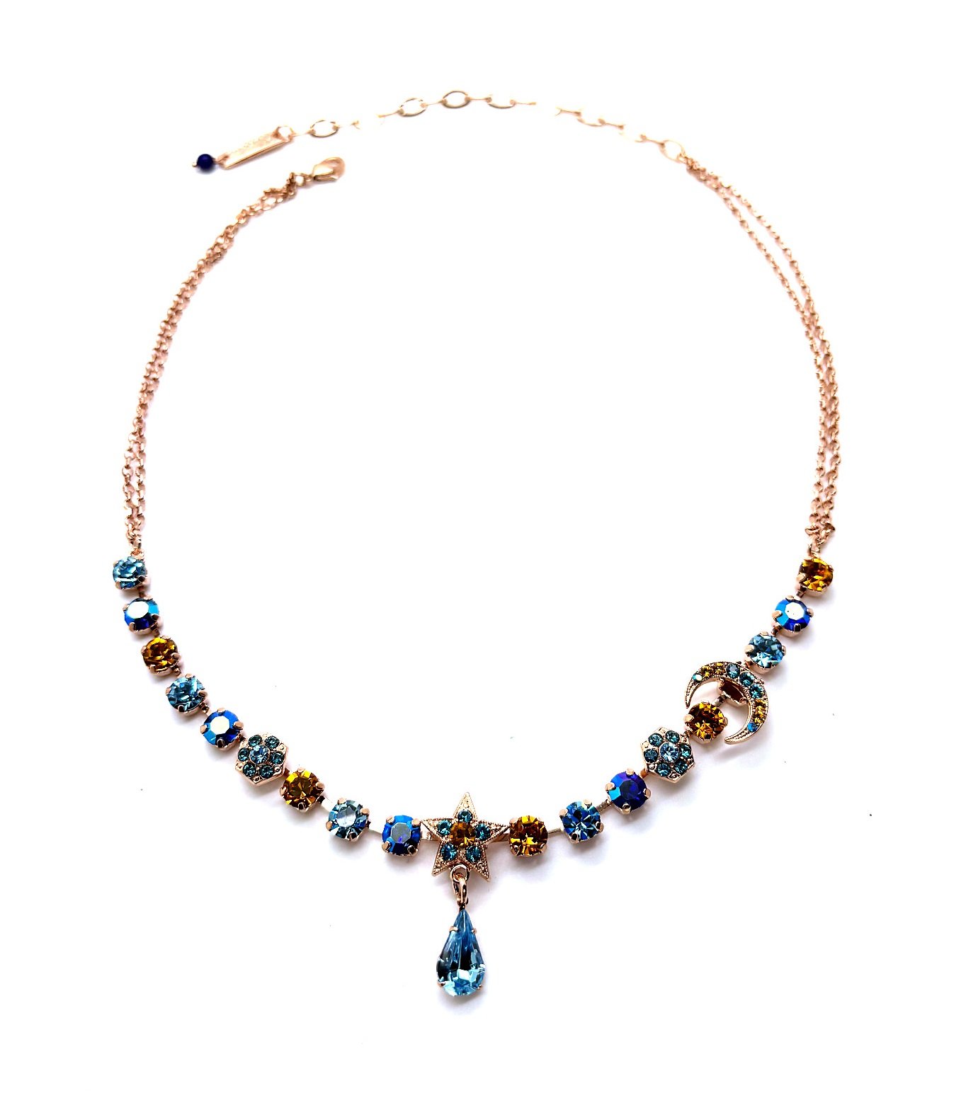 N-3028-3-1323-RG (1) Necklace By Mariana Woman Fab Ocean Blue, Velvet and Amber Swarovski Crystals - Image 1