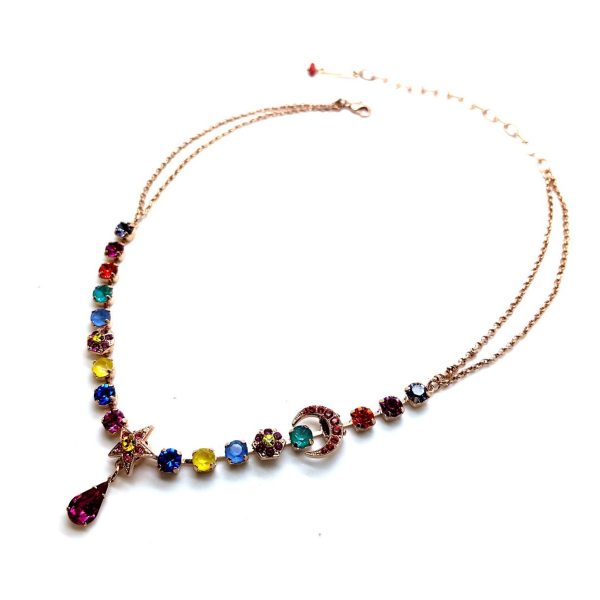 Necklace By Mariana Woman Sophisticated Purple Velvet and Fuchsia Swarovski Crystals