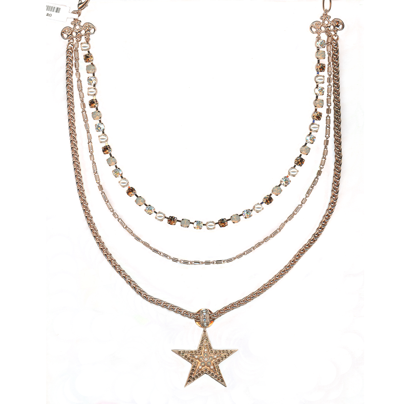 N-3030-1-3911-RG(1) Mariana Necklace Multi Tier & Star Encrusted Pearl, Champagne, Amber & Clear Austrian Crystals Champagne and Caviar Inspiration Coll. - Image 1