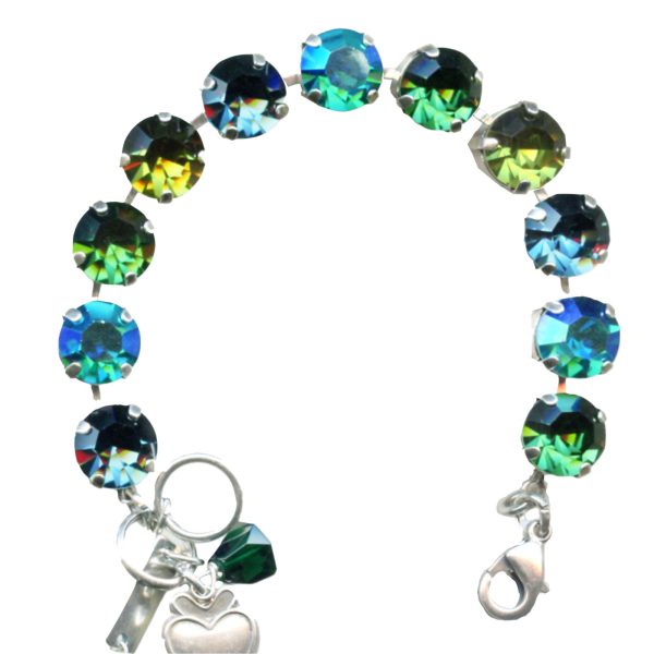 Mariana Bracelet Gorgeous Emerald, Chrysolite, Peridot AB & Aquamarine Austrian Crystals Goldfinger Nostalgia Coll.