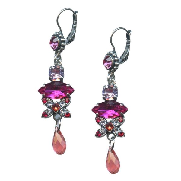Mariana Earrings Dangling Rose, Fuchsia & Tanzanite Austrian Crystals Joy Nirvana Coll.