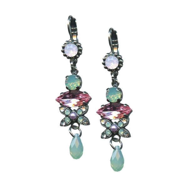 Mariana Earrings Dangling Rose & Chrysolite Opal Austrian Crystals Eternity Nirvana Coll.