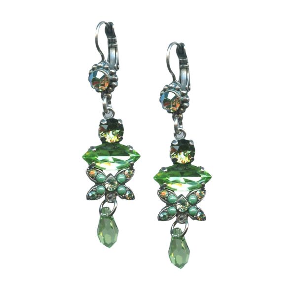 Mariana Earrings Floral Dangling Peridot, Apple Green & AB Austrian Crystals Oasis Silk Road Coll.