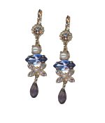 Mariana Earrings Dangling Lt Amethyst, Pearl & Tanzanite Austrian Crystals Romance Joy of Life Coll.