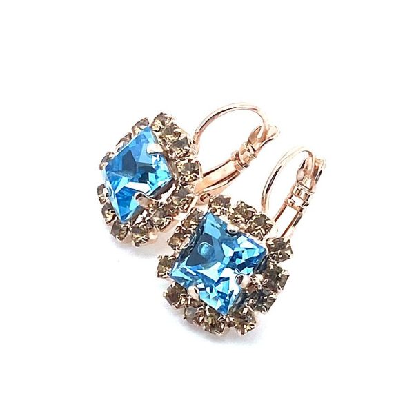 Earrings By Mariana Wonderland Coll. Exquisite Aqua & Golden Shadow Swarovski Crystals