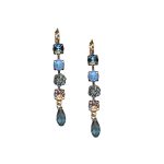 Mariana Earrings Multi Tier Dangling Navy, Ocean Delite & Golden Shadow Austrian Crystals Blue Morpho My Butterfly Coll.