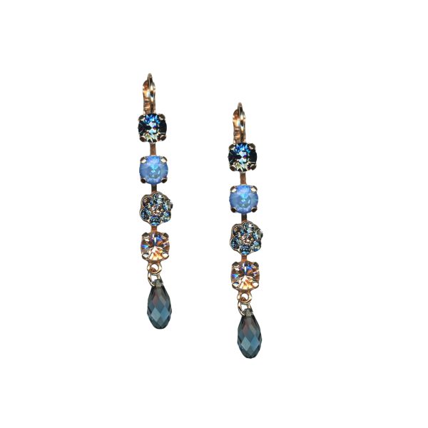 Mariana Earrings Multi Tier Dangling Navy, Ocean Delite & Golden Shadow Austrian Crystals Blue Morpho My Butterfly Coll.
