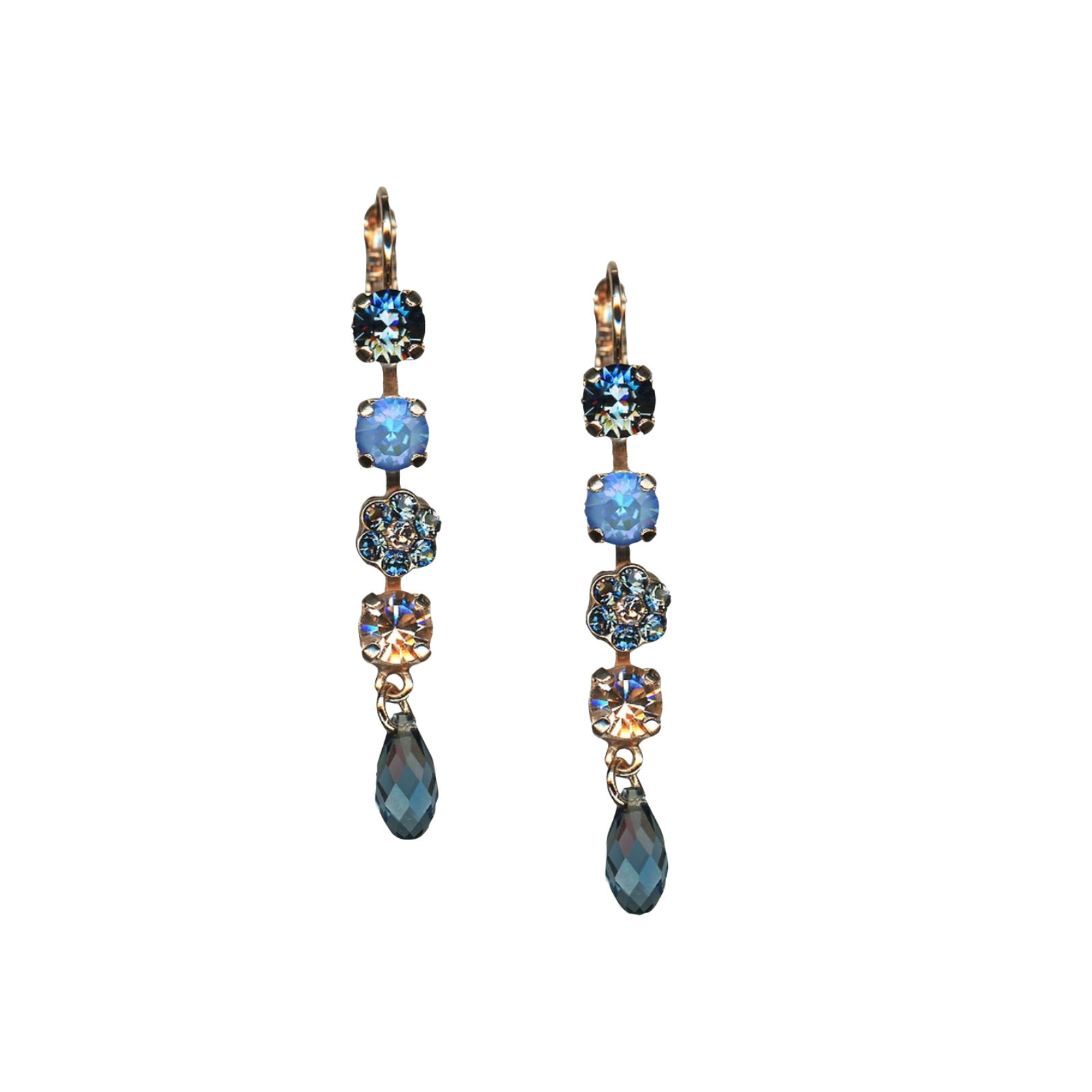 E-1008-1-1118-RG6 Mariana Earrings Multi Tier Dangling Navy, Ocean Delite & Golden Shadow Austrian Crystals Blue Morpho My Butterfly Coll. - Image 1