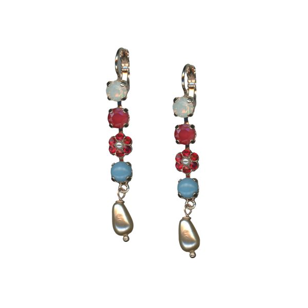 Mariana Earrings Gorgeous Dangling White Opal, Drk Red Coral, Siam, Turq & Pearl Austrian Crystals Happiness Joy Of Life Coll.