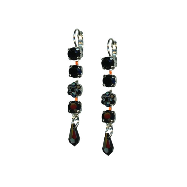 Mariana Earrings Multi Tier Dangling Floral Jet Black Austrian Crystals My Treasures Coll.