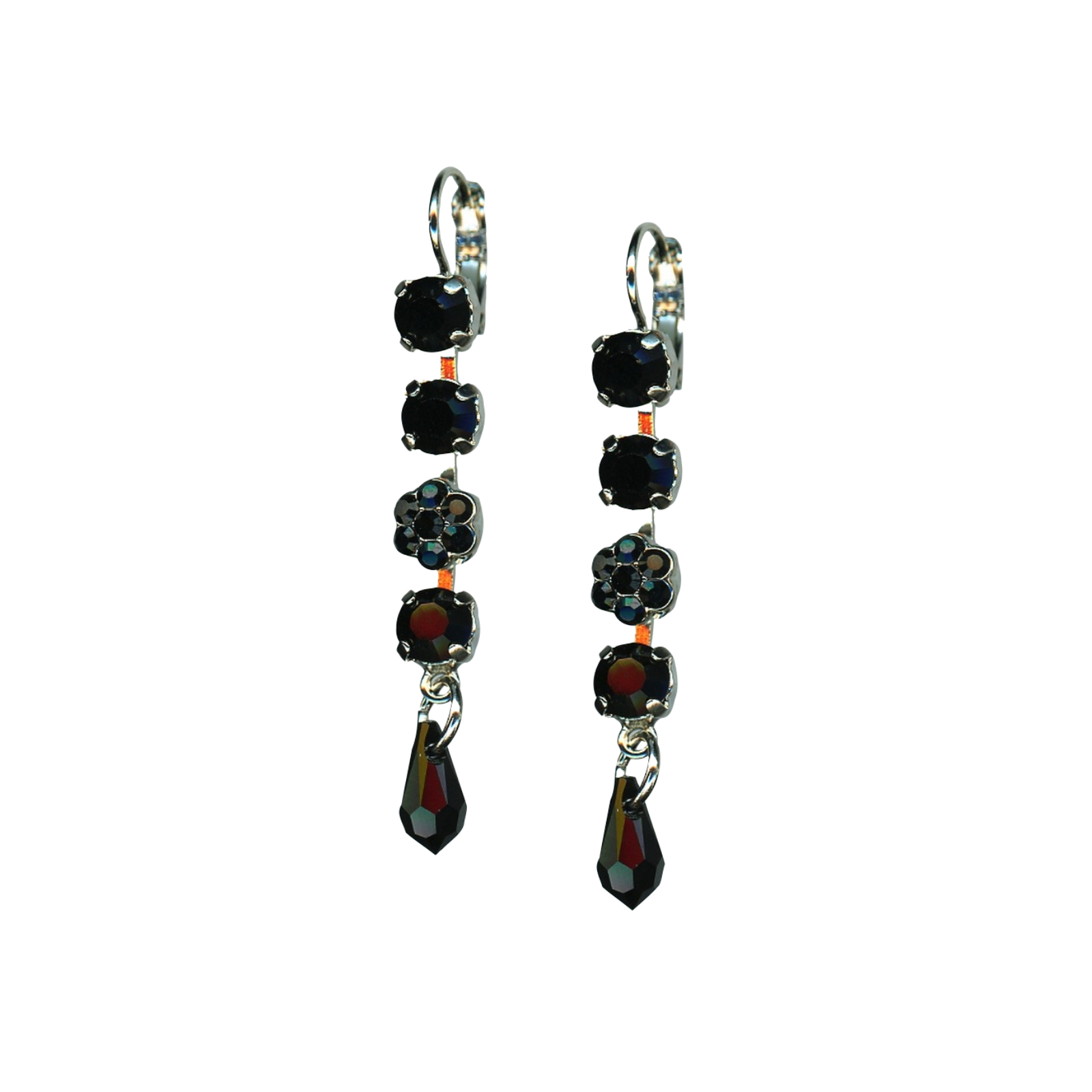E-1008-1-280280-RO6(1) Mariana Earrings Multi Tier Dangling Floral Jet Black Austrian Crystals My Treasures Coll. - Image 1