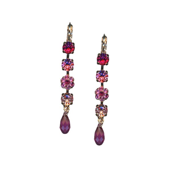 Mariana Earrings Multi Tier Rose, Fuchsia & Lt Rose Austrian Crystals Saba Caribbean Life Coll.