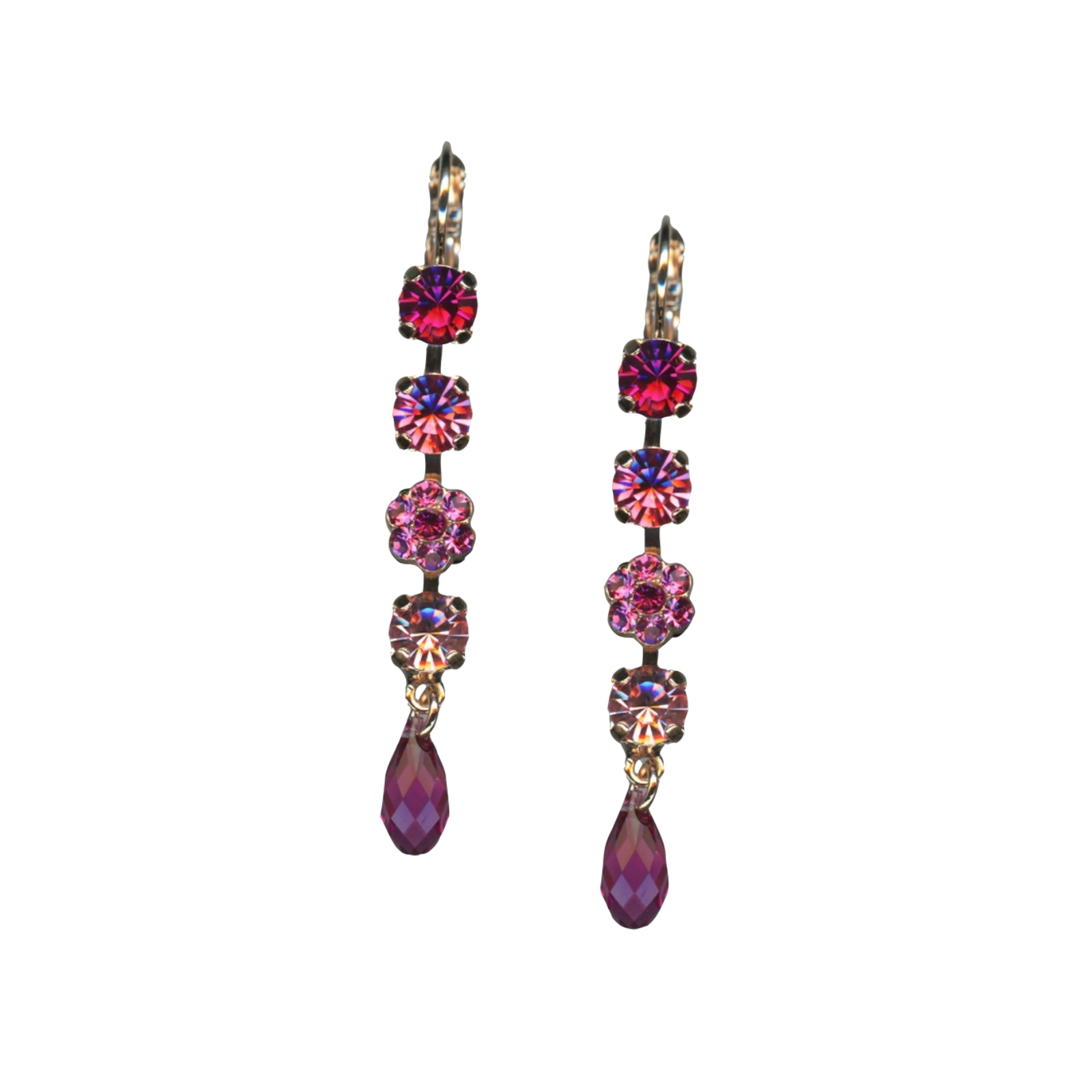 E-1008-1-5022-YG6(1) Mariana Earrings Multi Tier Rose, Fuchsia & Lt Rose Austrian Crystals Saba Caribbean Life Coll. - Image 1